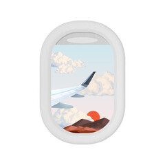 Canvas Print - Airplane window view png sticker, aesthetic collage, transparent background