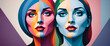© DIVGRADCURL - illustrazione con volti femminile ed elementi geometrici a tema astratto contemporaneo