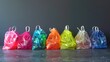 © Dinaaf - plastic bag with a white string handle, each filled with different colors of transparent rainbow colored bags on a table