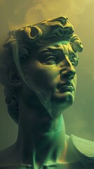 Digital 3D Render of Marble Statue with Dramatic Lighting and Abstract Smoke