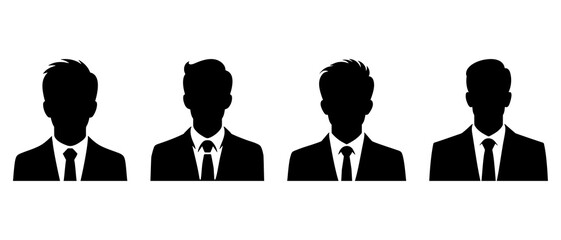 Wall Mural - Professional businessman with suit and tie front view profile silhouette black filled vector Illustration icon