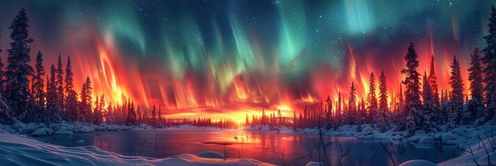 Poster - Aurora Borealis Over a Snowy Forest