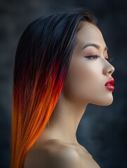 Canvas Print - A woman with long, orange and black hair