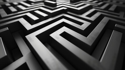 A close-up perspective of a complex concrete labyrinth, showcasing the intricate design and shadows cast by the three-dimensional maze