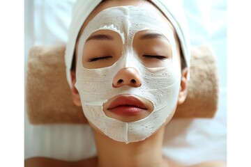 Woman Receiving Facial Treatment With Clay Mask At Spa