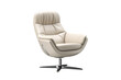 © Masood - A Swiveling Cream Leather Lounge Chair With a Modern Design on a Clear PNG or White Background.