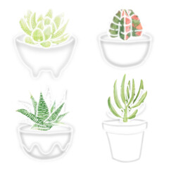 Sticker - Green neon cactus collection social ads template transparent png