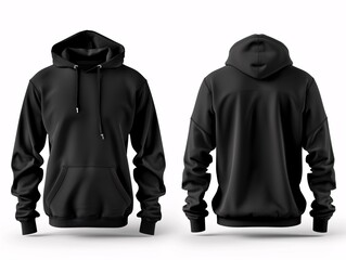 a front and back view of a black sweatshirt