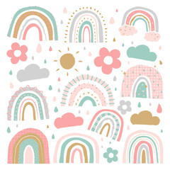 Sticker - Rainbow PNG sticker in cute doodle style set