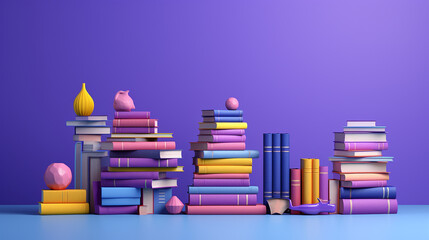 Wall Mural - 3d_render_of_colorful_books_collection_on_purple
