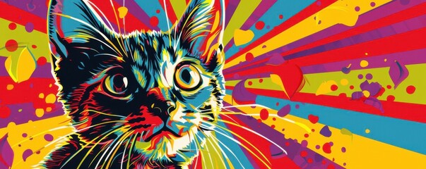 Colorful pop art kitten, comic book style, graphic design elements, bold lines