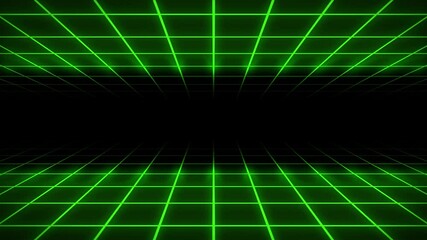 Wall Mural - neon grid 3d animation tunnel portal lighting glowing bright lines background seamless loop illusion
