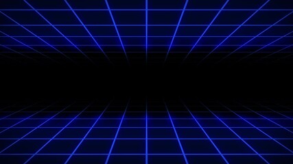 Wall Mural - neon grid 3d animation tunnel portal lighting glowing bright lines background seamless loop illusion