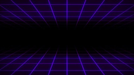 Wall Mural - neon grid 3d animation tunnel portal lighting glowing bright lines background seamless loop illusion