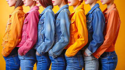 Wall Mural - Rainbow of denim colorful custom jackets lineup