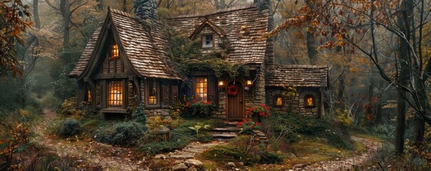 Wall Mural - Cottage with a cozy, storybook charm.