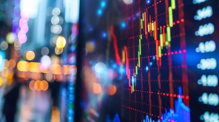 Aufkleber - A close-up of a stock market trading screen displaying fluctuating graphs and charts of various stocks.