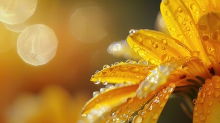 Poster - Morning dew on a calendula yellow flower