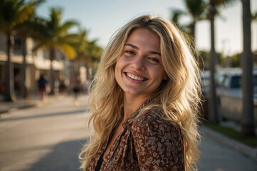 Poster - smiling  woman on miami city street