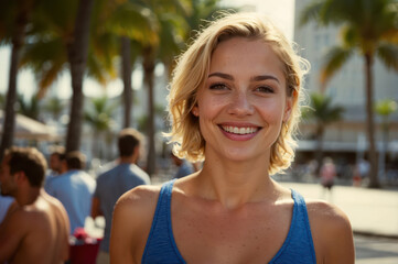 Poster - smiling  woman on miami city street