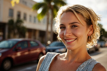 Poster - smiling  woman on miami city street