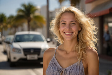 Poster - smiling  woman on miami city street