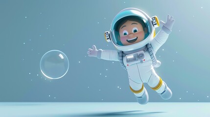 Canvas Print - A cartoon astronaut floating in space, reaching out a hand.