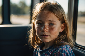 kid portrait in the bus