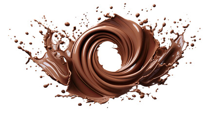 Wall Mural - chocolate milk spiral splash on transparent background - 3d digital art top view flat lay cut out pn