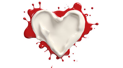 Wall Mural - milky heart paint splash 3d illustration on transparent background - top view flat lay | digital art