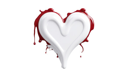 Wall Mural - milk heart shape paint splash 3d illustration on transparent background - top view flat lay digital 