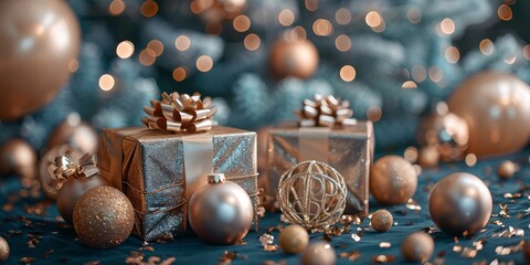 Golden Holiday Magic: Shimmering Gifts under a Decorated Christmas Tree