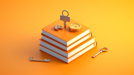 Wall Mural - Education_concept._3d_of_books_and_key_on_orange
