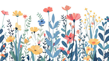 Wall Mural - Meadow field cartoon flowers on transparent