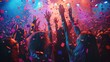 © Nattagid - A vibrant party scene with people dancing and celebrating under colorful confetti and lights, capturing the energy and joy of the moment.