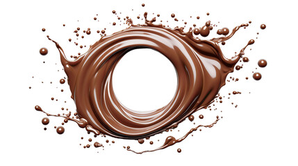 Wall Mural - creamy chocolate milk splash in circular pattern - top view png illustration with realistic 3d rende