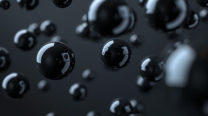 Canvas Print - abstract background with floating black spheres.