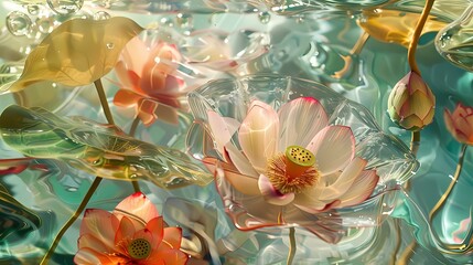 Wall Mural - Digital technology stained glass lotus poster background
