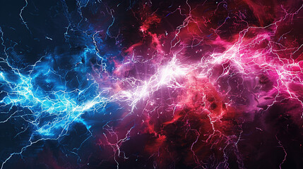 Red and blue lightning background, abstract energy background with thunderstorm