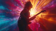 © North - Silhouette of rock guitarist with vibrant, colorful background lighting. Energy and passion in live music performance. Dynamic and captivating.
