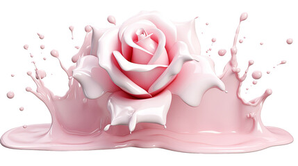 Wall Mural - vibrant milk splash flower in rose shape - 3d digital art top view cut out on transparent background