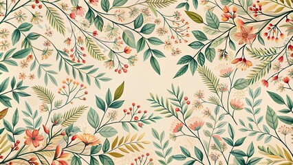 Wall Mural - Floral pattern with branches and leaves , nature backdrop wallpaper, floral, pattern, branches, leaves,nature