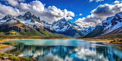 Wall Mural - Scenic view of Laguna Esmeralda surrounded by snow-capped mountains in Ushuaia, Patagonia , Patagonia, Argentina