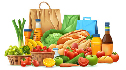 Canvas Print - groceries with white background