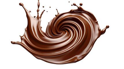 Wall Mural - decadent chocolate spiral splash - transparent background cut out top view 3d digital art
