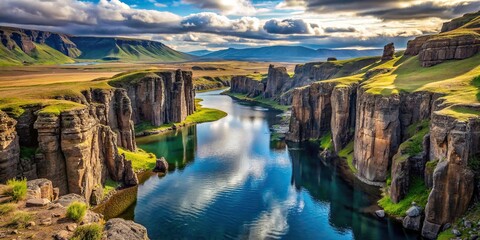 Wall Mural - National park with stunning geological formations, cliffs, and Iceland's largest lake, Thingvellir