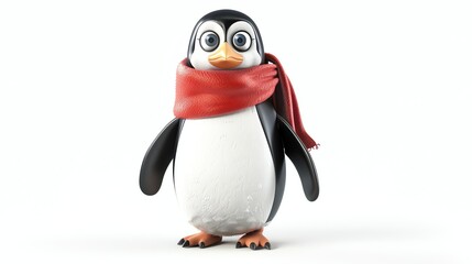 Canvas Print - A cartoon penguin wearing a red scarf.