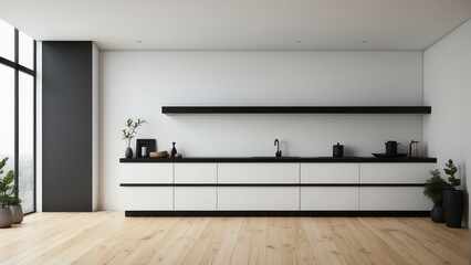 Wall Mural - Interior home of luxury black white kitchen set on wall