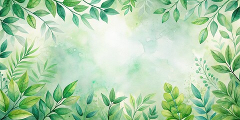 Wall Mural - Serene green watercolor foliage background with artistic touches, watercolor, green, foliage, background, leaves