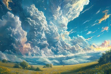 Wall Mural - Whimsical Sky Filled with Clouds and Light